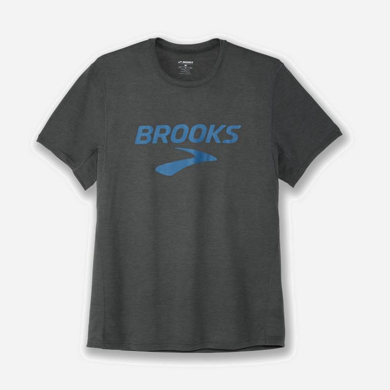 Brooks Distance Graphic Men's Short Sleeve Running Shirt UK Outlet - Heather Dark Oyster/HBR/grey (R